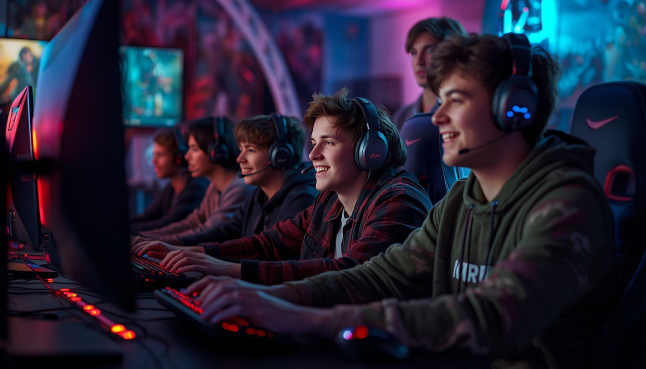 gamers playing MOBA games in team