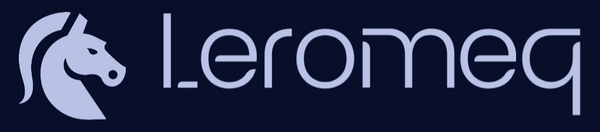 Leromeq logo with a stylized horse head on a dark background